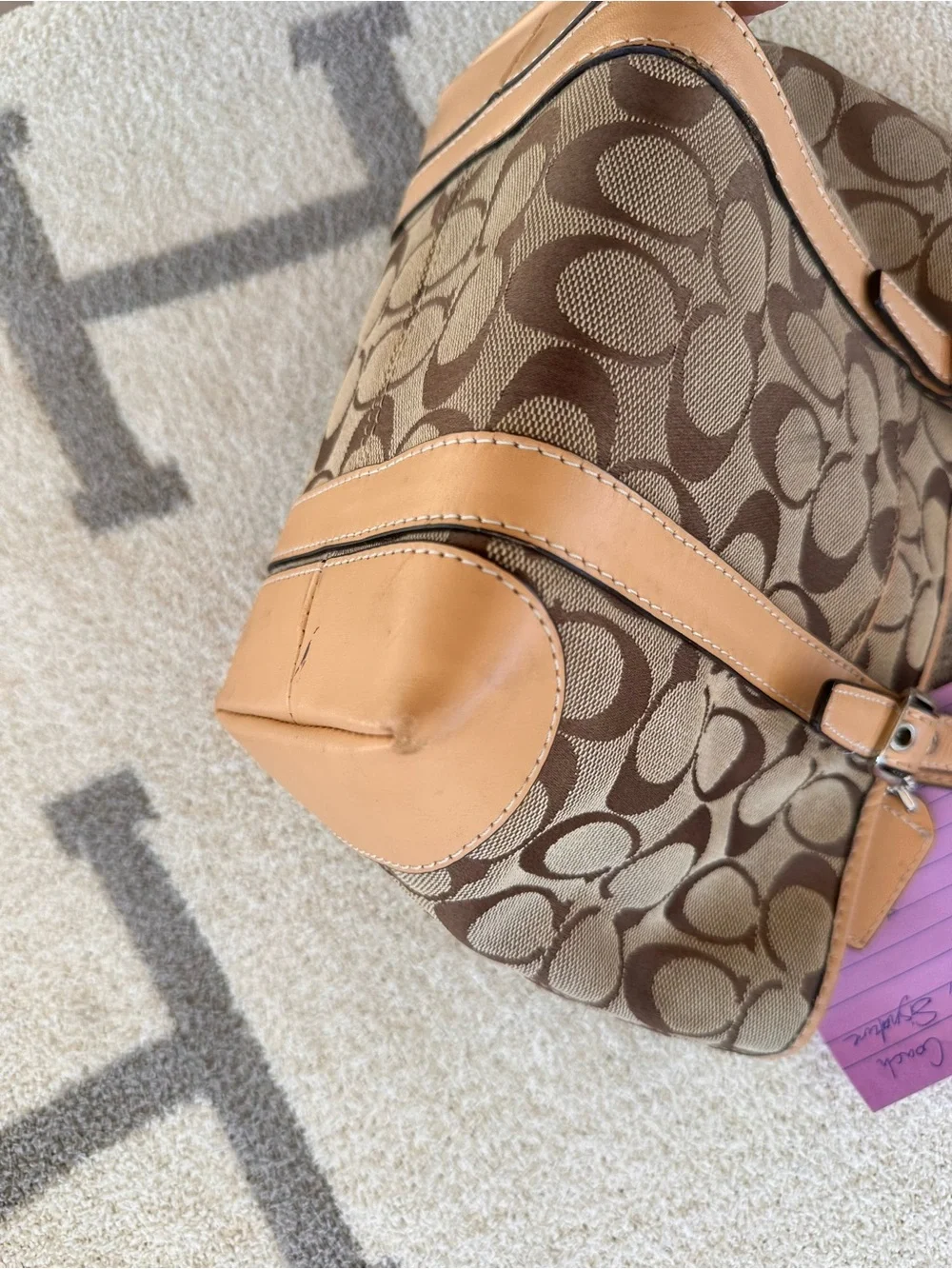 Coach Brown Signature Canvas Shoulder Bag with Tan Trim 2002 Hampton Coach tote